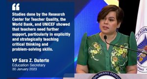 VP Duterte stresses need to support Filipino teachers, cites RCTQ’s studies on teacher development needs